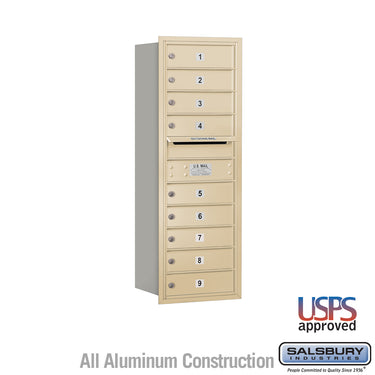 11 Door High Recessed Mounted 4C Horizontal Mailbox with 9 Doors in Sandstone with USPS Access - Rear Loading